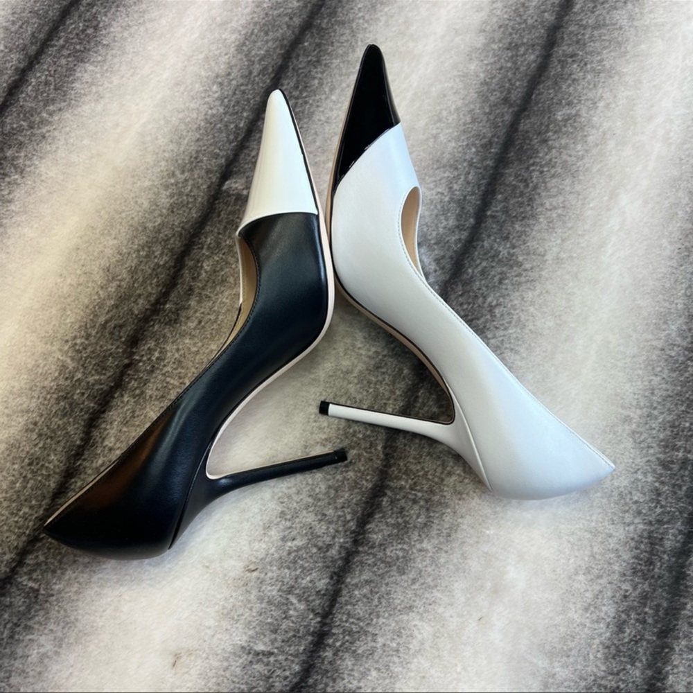 Jimmy Choo Love 100 Black and White Asymmetric Patent Nappa Pumps Heels - Picture 6 of 10